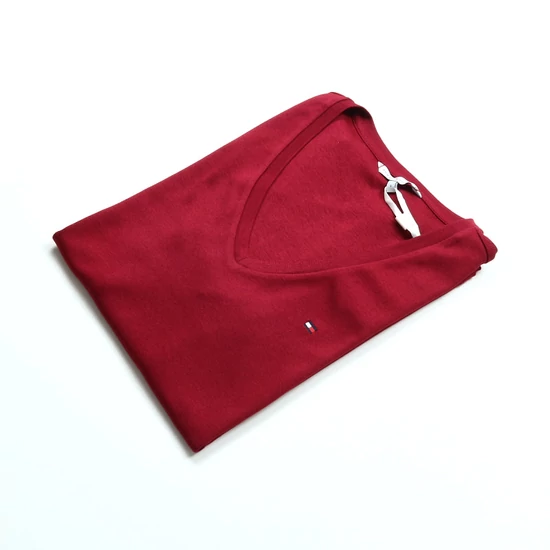 Tommy Hilfiger női v-nyakú póló, bordó, 100% pamut